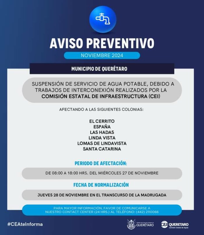 ¡Atención vecinos! Seis colonias de Querétaro se quedarán sin agua este miércoles