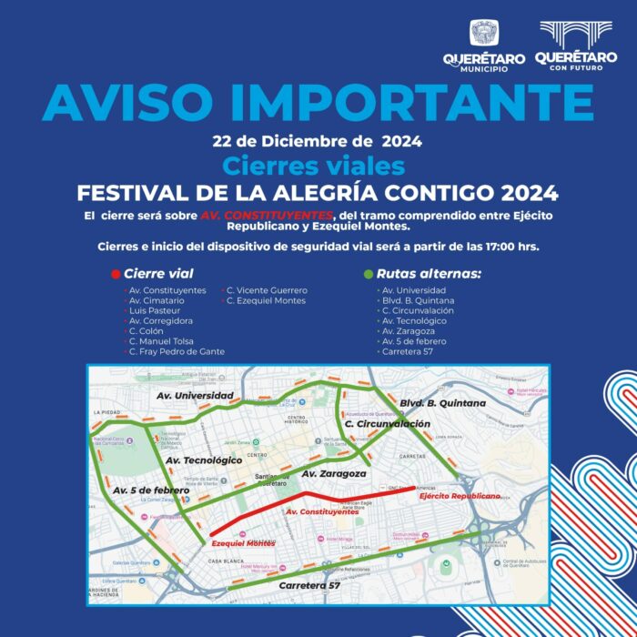 ¡Atención! Planifica tu ruta: Cierres viales por el Festival de la Alegría hoy 22 de diciembre