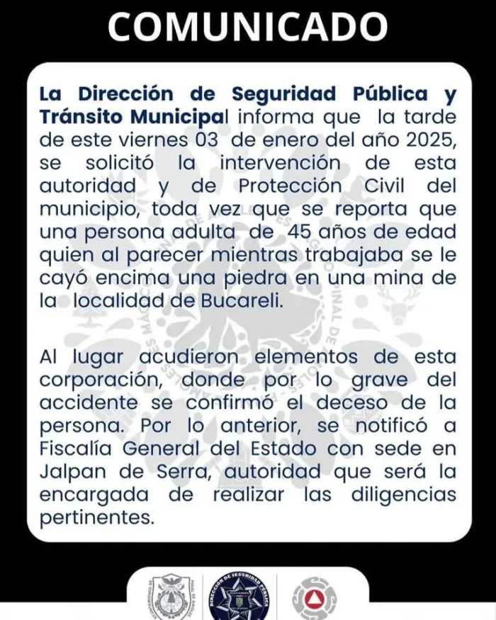 Tragedia en Pinal de Amoles trabajador pierde la vida aplastado por roca en una mina de Bucareli