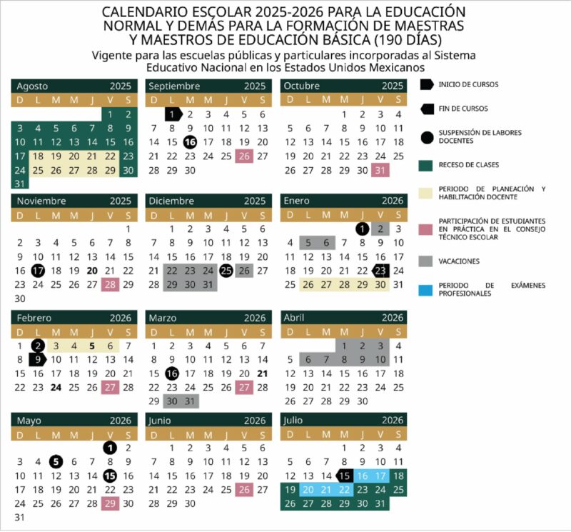 La SEP publica calendarios escolares 2025-2026 con semana adicional de vacaciones